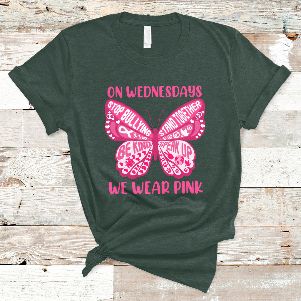 Pink Shirt Day On Wednesdays We Wear Pink Butterfly Anti Bullying T Shirt - Wonder Print Shop