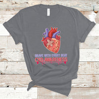 Brave With Every Beat CHD Heart Disease Red And Blue Ribbon T-Shirt - Wonder Print Shop
