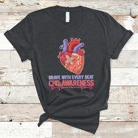 Brave With Every Beat CHD Heart Disease Red And Blue Ribbon T-Shirt - Wonder Print Shop