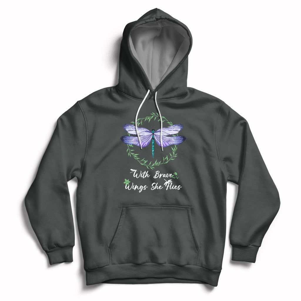 With Brave Wings She Flies Motivational Aesthetic Dragonfly Hoodie - Wonder Print Shop