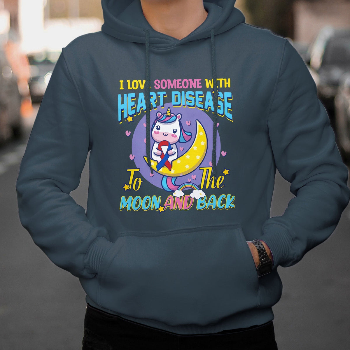 Unicorn I Love Someone With Heart Disease To The Moon & Back Hoodie - Wonder Print Shop
