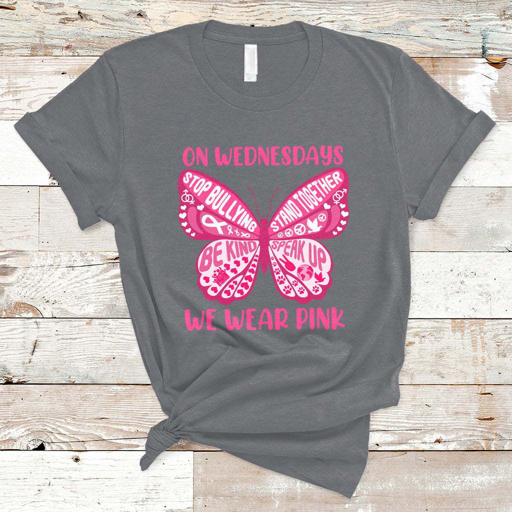 Pink Shirt Day On Wednesdays We Wear Pink Butterfly Anti Bullying T Shirt - Wonder Print Shop