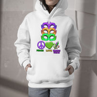 Peace Love Mardi Gras Mardi Gras Costume Carnival Mask Beads And Bling Hoodie - Wonder Print Shop