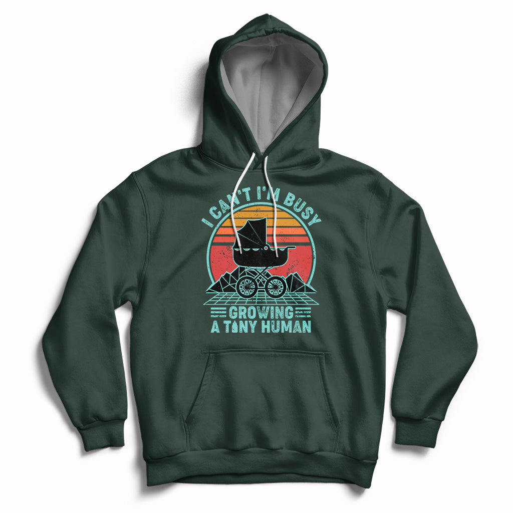 Retro I Can't I'm Busy Growing A Human First Mother's Day Pregnancy Announcement Stroller Hoodie - Wonder Print Shop