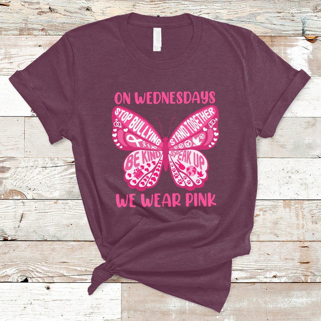 Pink Shirt Day On Wednesdays We Wear Pink Butterfly Anti Bullying T Shirt - Wonder Print Shop