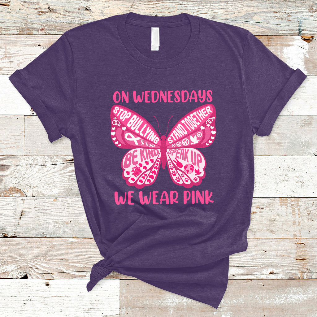 Pink Shirt Day On Wednesdays We Wear Pink Butterfly Anti Bullying T Shirt - Wonder Print Shop