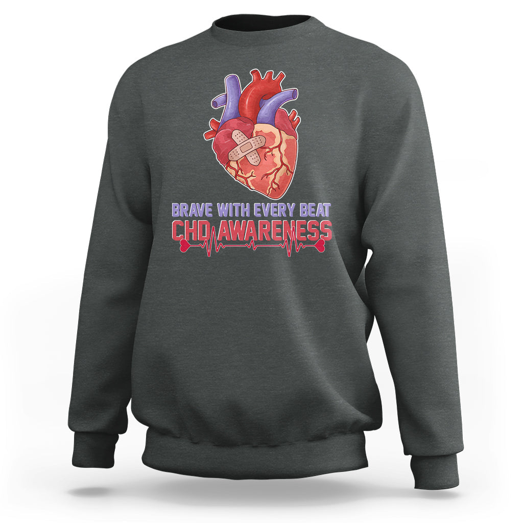 Brave With Every Beat CHD Heart Disease Red And Blue Ribbon Sweatshirt - Wonder Print Shop