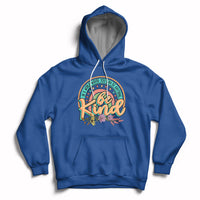 Royal blue kids rainbow graphic hoodie with front pocket and hood drawstrings