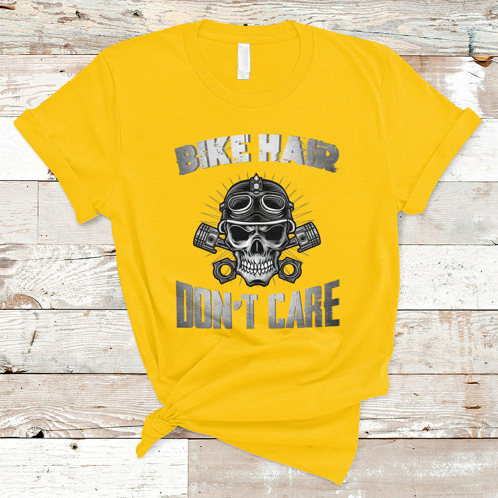 Funny Bike Hair Don't Care Bike Skull For Mens Boys T-Shirt - Wonder Print Shop