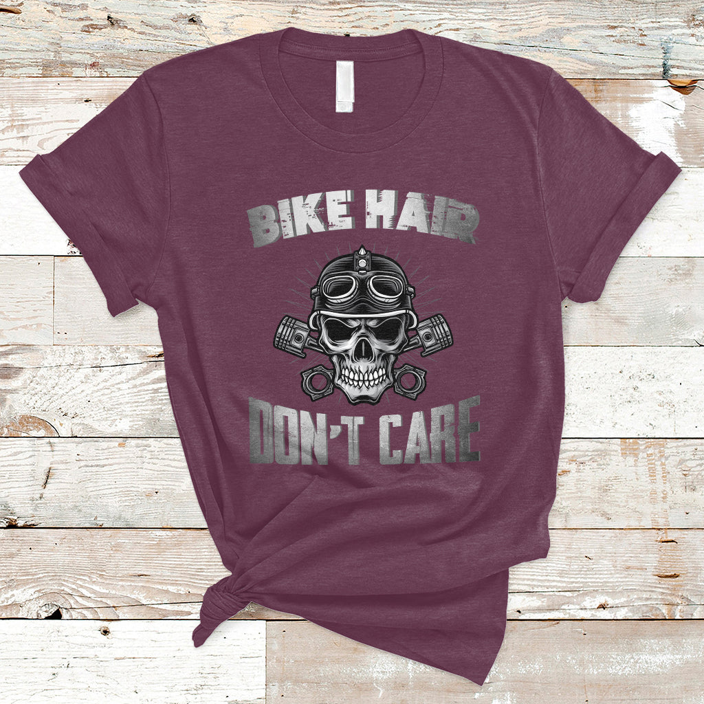 Funny Bike Hair Don't Care Bike Skull For Mens Boys T-Shirt - Wonder Print Shop
