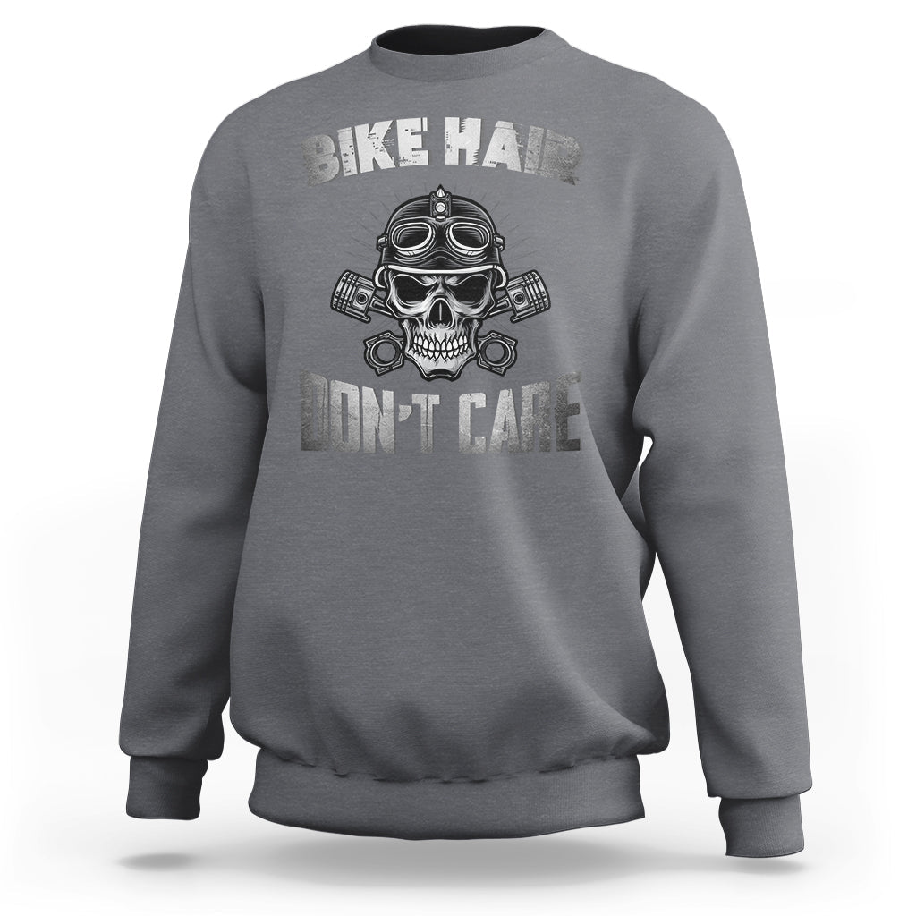 Funny Bike Hair Don't Care Bike Skull For Mens Boys Sweatshirt - Wonder Print Shop