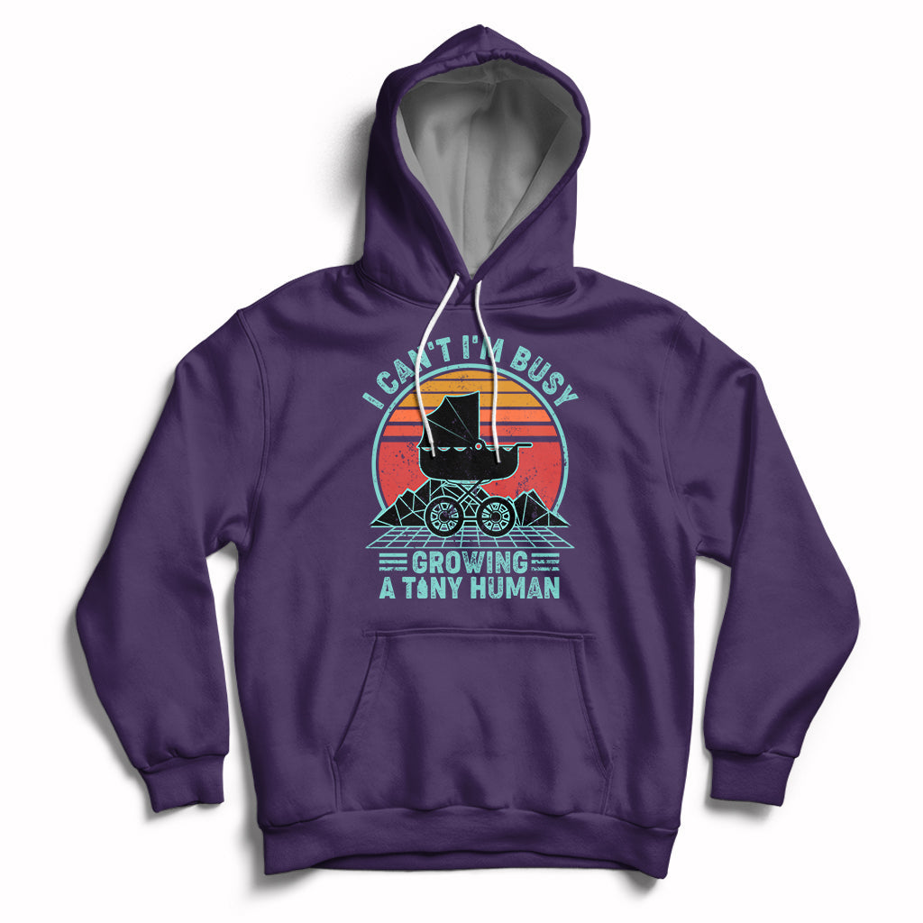 Retro I Can't I'm Busy Growing A Human First Mother's Day Pregnancy Announcement Stroller Hoodie - Wonder Print Shop