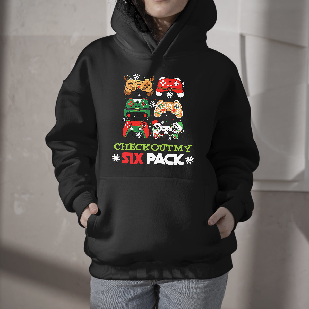 Check Out My Six Pack Funny Video Gaming Controllers, Christmas Game Consoles Hoodie - Wonder Print Shop
