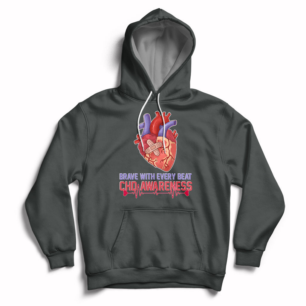 Brave With Every Beat CHD Heart Disease Red And Blue Ribbon Hoodie - Wonder Print Shop