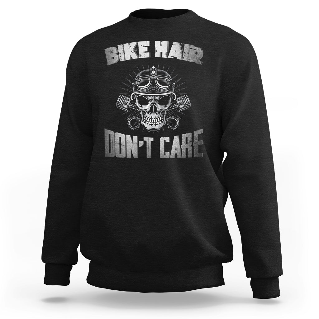 Funny Bike Hair Don't Care Bike Skull For Mens Boys Sweatshirt - Wonder Print Shop