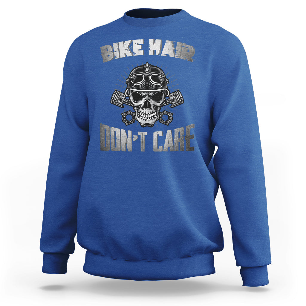 Funny Bike Hair Don't Care Bike Skull For Mens Boys Sweatshirt - Wonder Print Shop