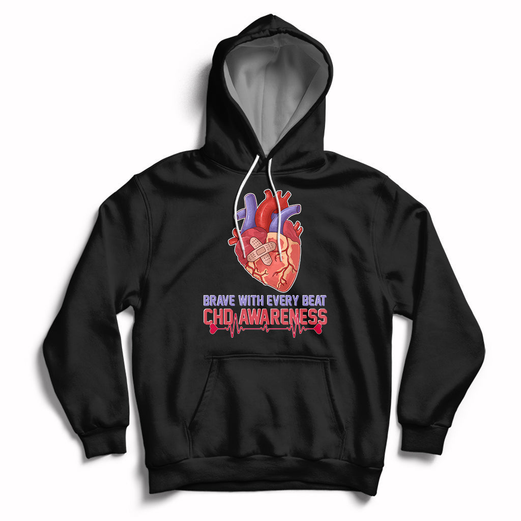 Brave With Every Beat CHD Heart Disease Red And Blue Ribbon Hoodie - Wonder Print Shop
