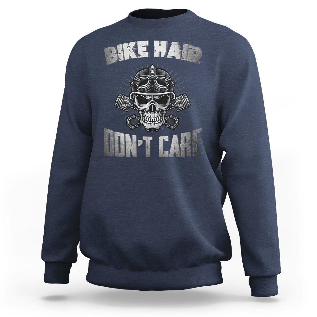 Funny Bike Hair Don't Care Bike Skull For Mens Boys Sweatshirt - Wonder Print Shop