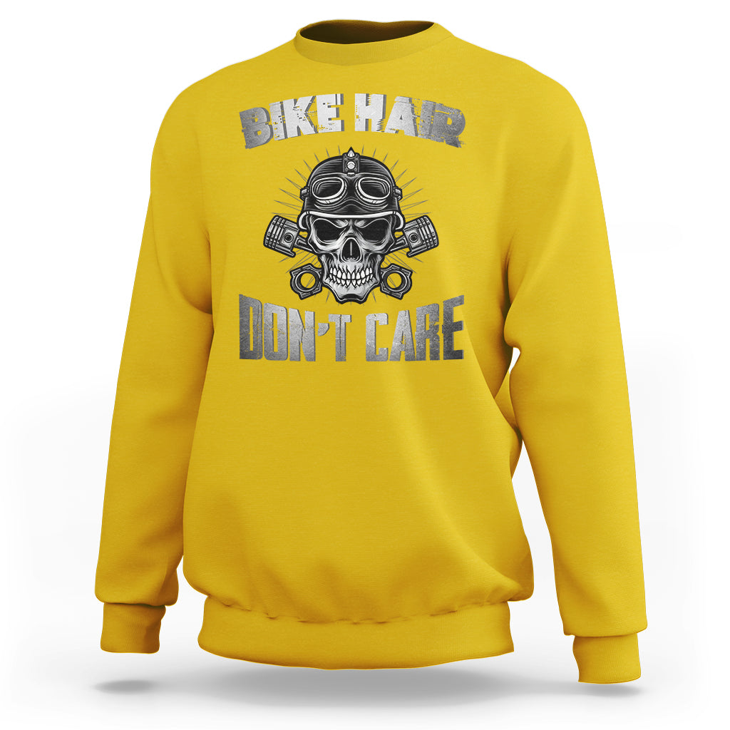 Funny Bike Hair Don't Care Bike Skull For Mens Boys Sweatshirt - Wonder Print Shop