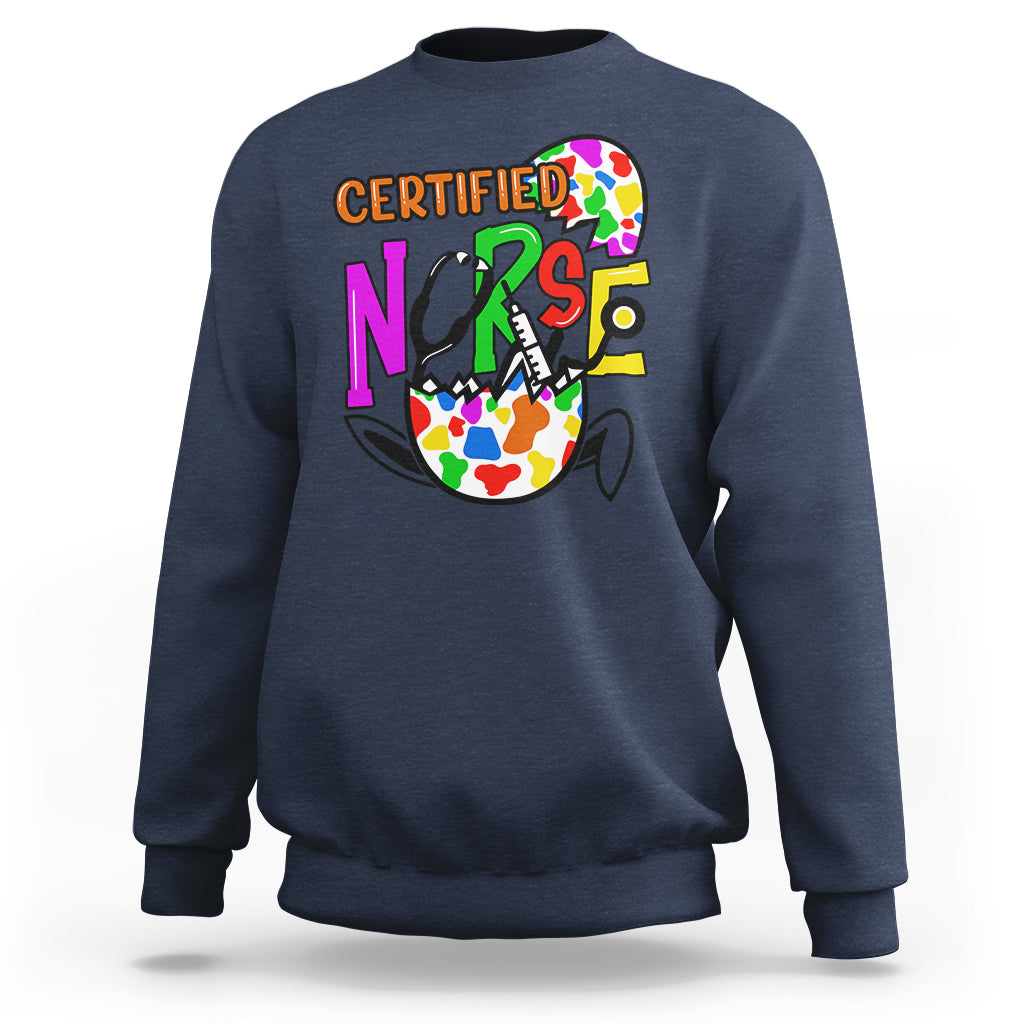 Happy Easter Certified Nurse Easter Eggs Nursing Nurse Day Sweatshirt - Wonder Print Shop