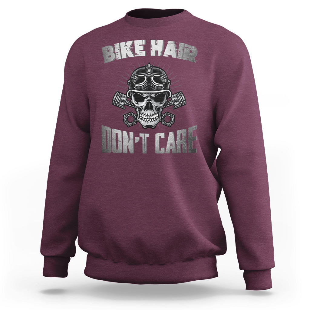 Funny Bike Hair Don't Care Bike Skull For Mens Boys Sweatshirt - Wonder Print Shop