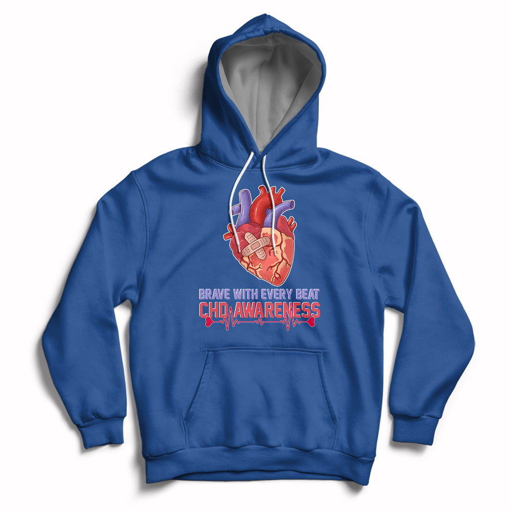 Brave With Every Beat CHD Heart Disease Red And Blue Ribbon Hoodie - Wonder Print Shop