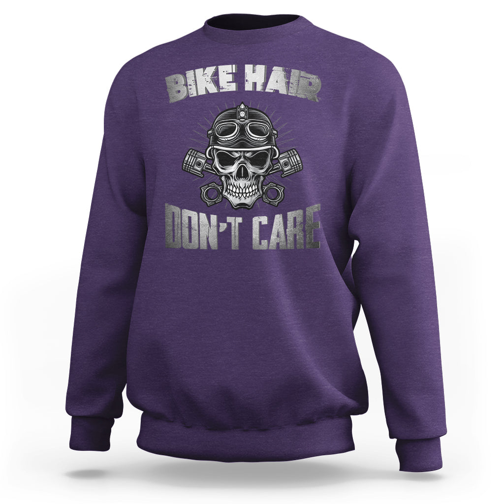 Funny Bike Hair Don't Care Bike Skull For Mens Boys Sweatshirt - Wonder Print Shop