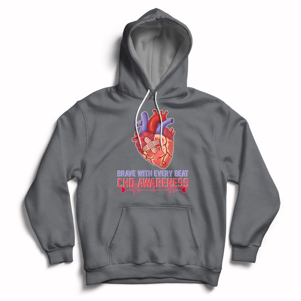 Brave With Every Beat CHD Heart Disease Red And Blue Ribbon Hoodie - Wonder Print Shop