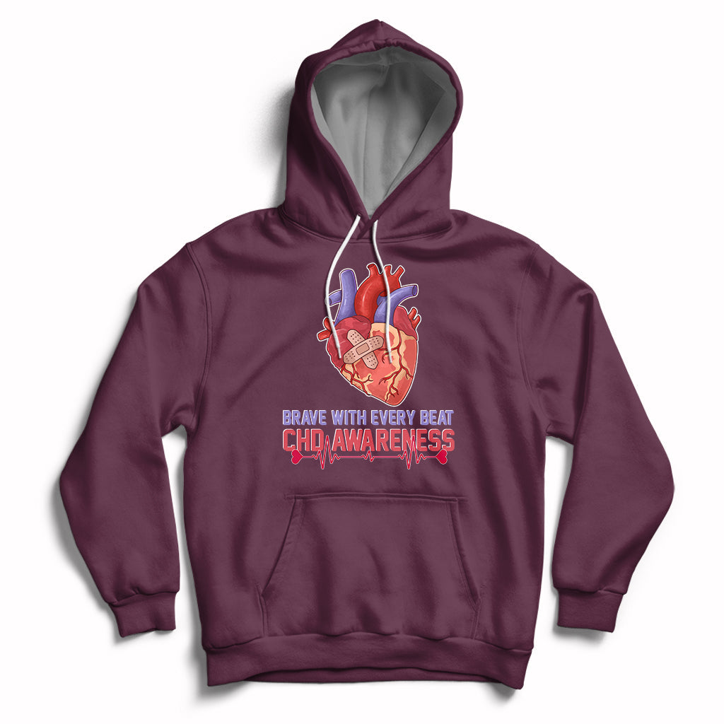 Brave With Every Beat CHD Heart Disease Red And Blue Ribbon Hoodie - Wonder Print Shop
