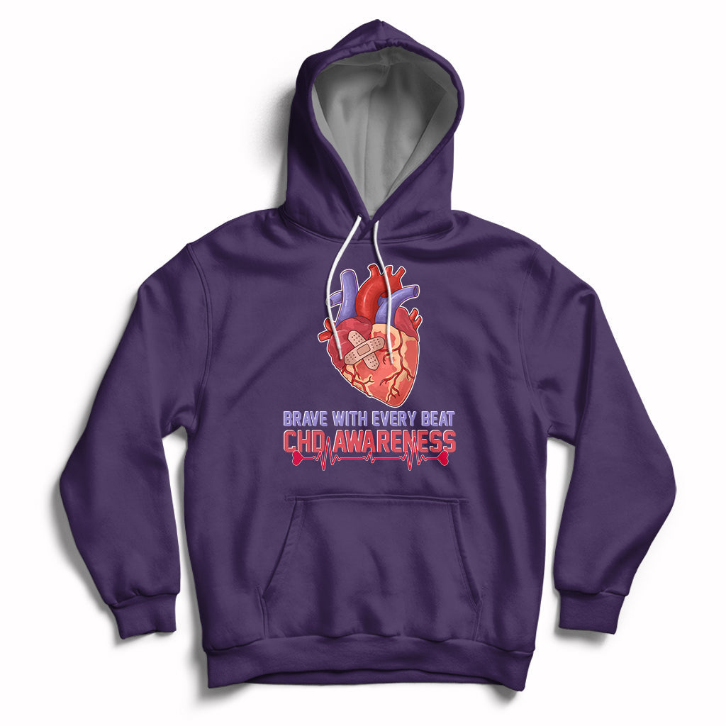 Brave With Every Beat CHD Heart Disease Red And Blue Ribbon Hoodie - Wonder Print Shop