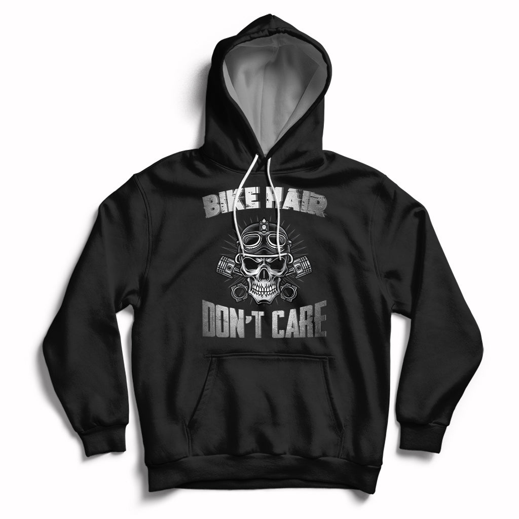 Funny Bike Hair Don't Care Bike Skull For Mens Boys Hoodie - Wonder Print Shop