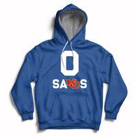 Royal blue pullover hoodie with front “SAKS” graphic and hood with drawstring.