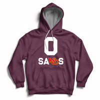 Maroon pullover hoodie with front “SAKS” graphic and hood with drawstring.