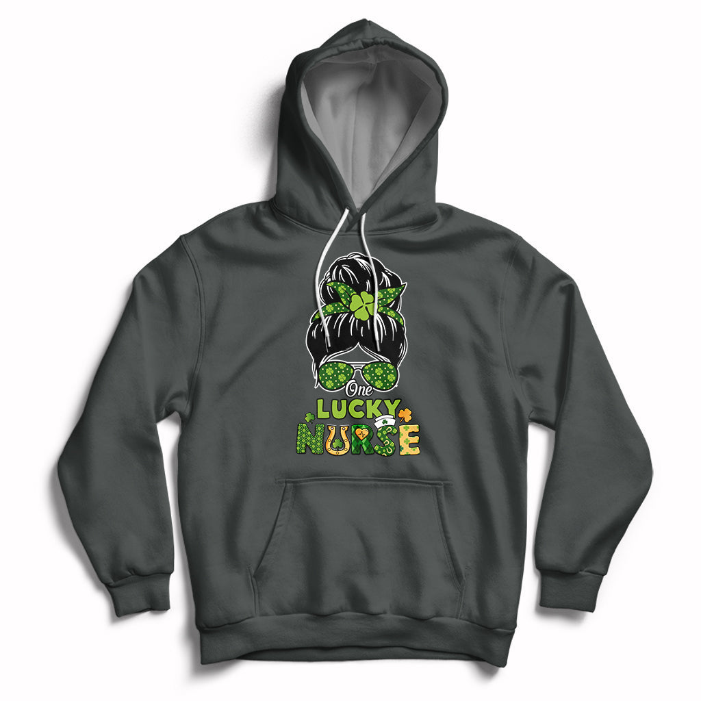 One Lucky Nurse Scrub Life St Patrick's Day Nurses Messy Bun Hoodie - Wonder Print Shop