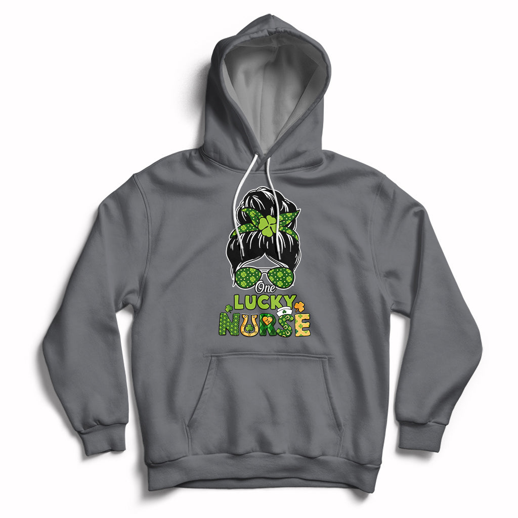 One Lucky Nurse Scrub Life St Patrick's Day Nurses Messy Bun Hoodie - Wonder Print Shop