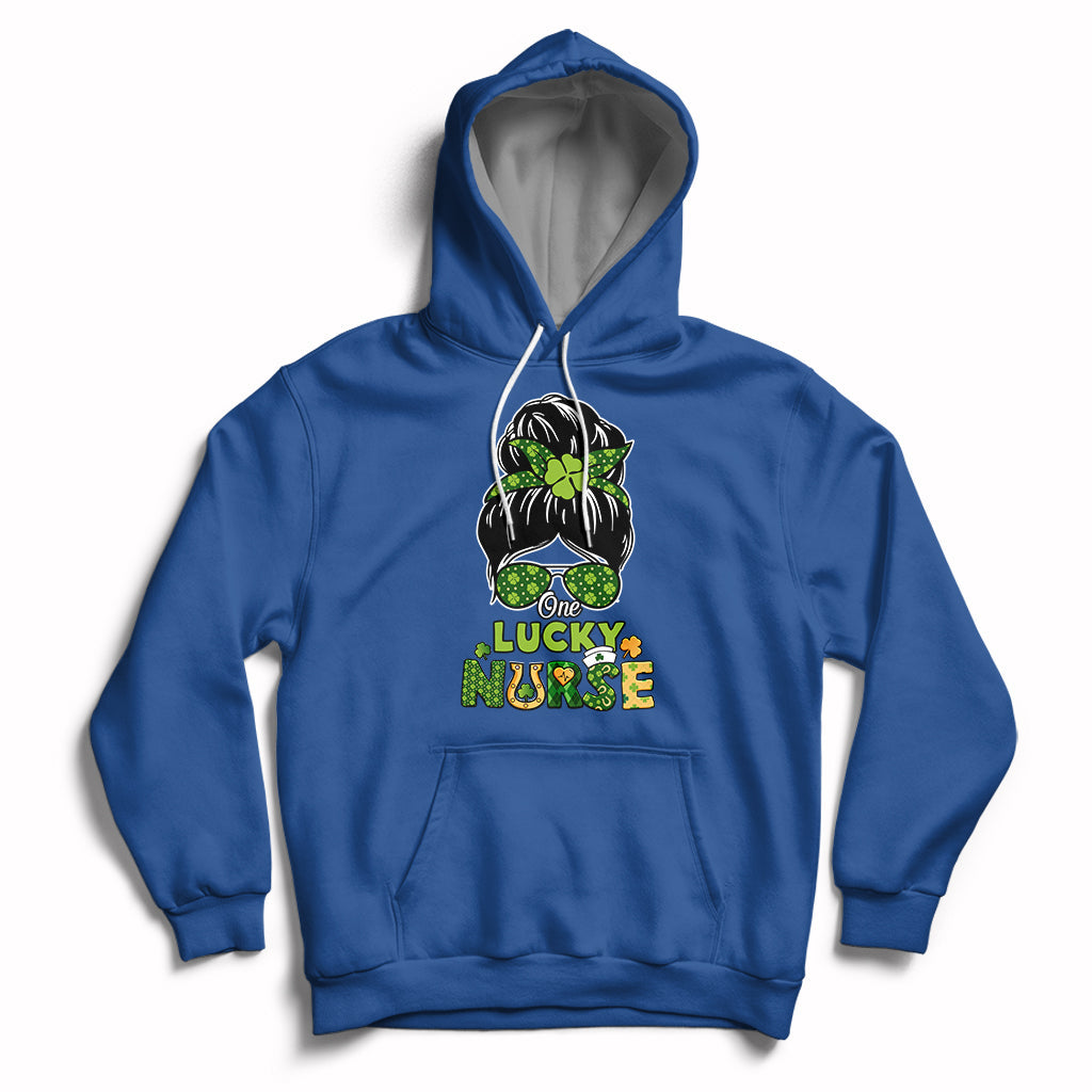 One Lucky Nurse Scrub Life St Patrick's Day Nurses Messy Bun Hoodie - Wonder Print Shop