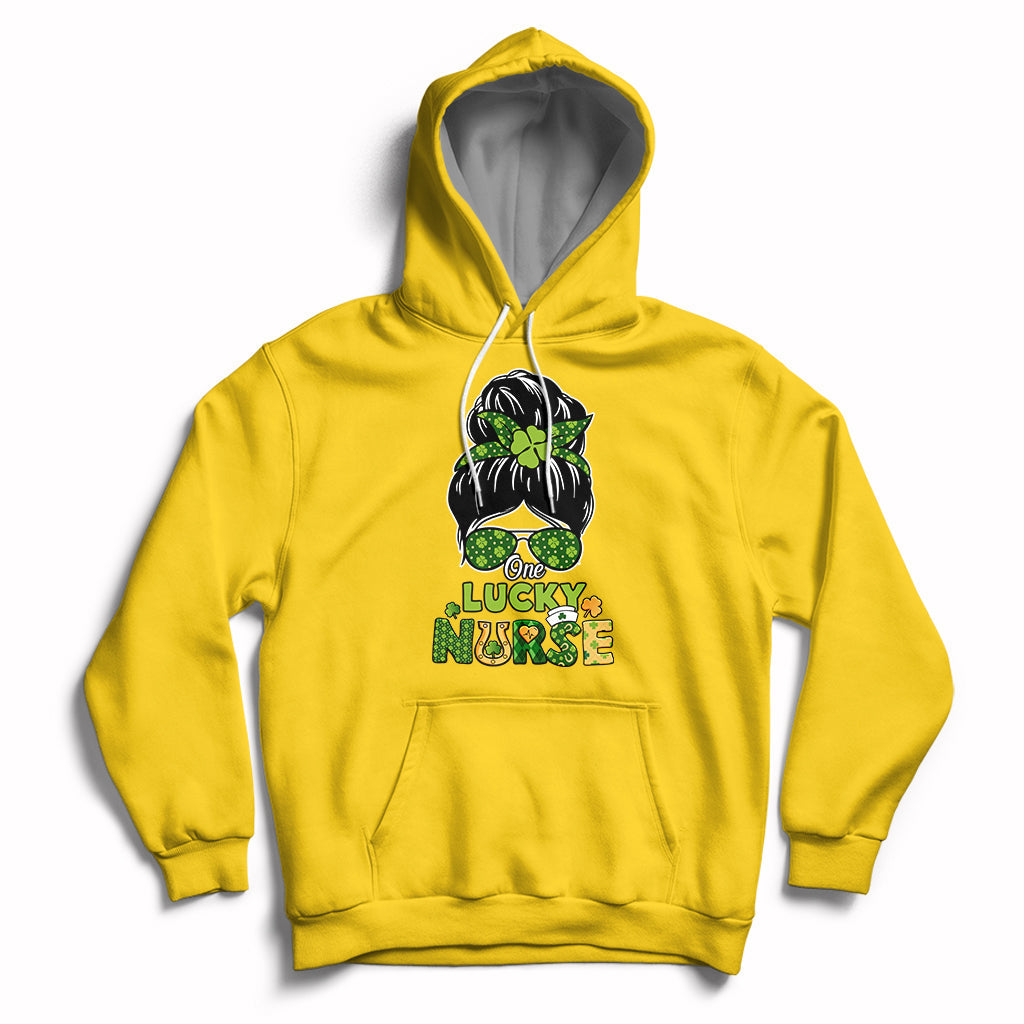 One Lucky Nurse Scrub Life St Patrick's Day Nurses Messy Bun Hoodie - Wonder Print Shop