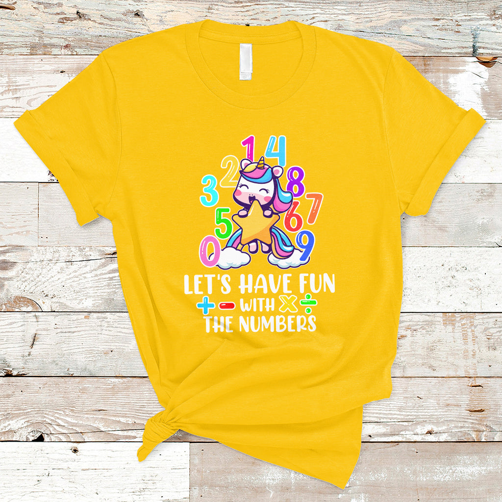 Let's Have Fun With The Numbers Happy Math Day Number Day Cute Unicorn Custome School Kids T-Shirt - Wonder Print Shop