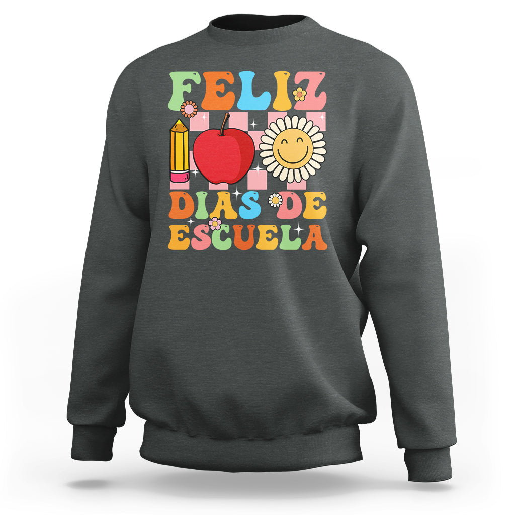 Dark heather sweatshirt with colorful Feliz 100 Dias De Escuela graphic