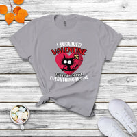 Funny I Survived Valentine It's Fine I'm Fine Everything Is Fine Anti Valentines Day Funny Cat T Shirt - Wonder Print Shop