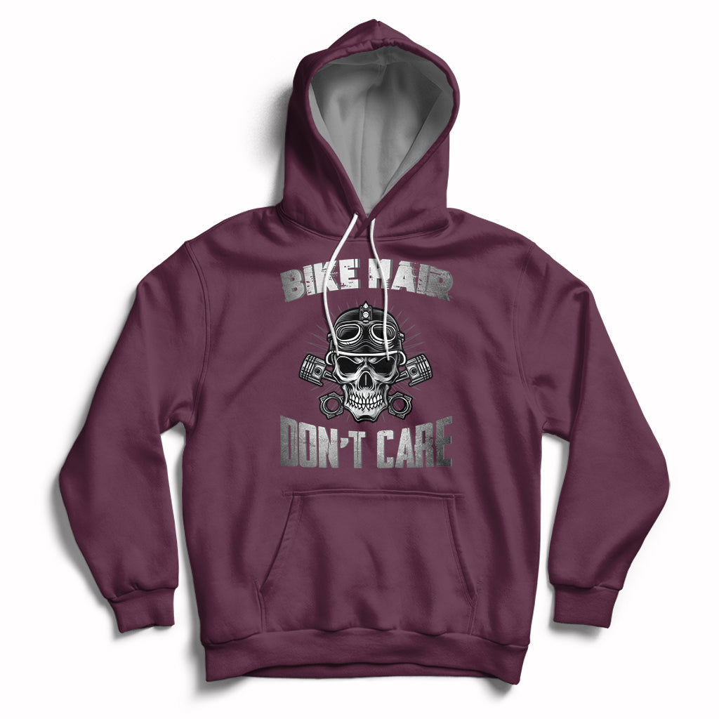 Funny Bike Hair Don't Care Bike Skull For Mens Boys Hoodie - Wonder Print Shop