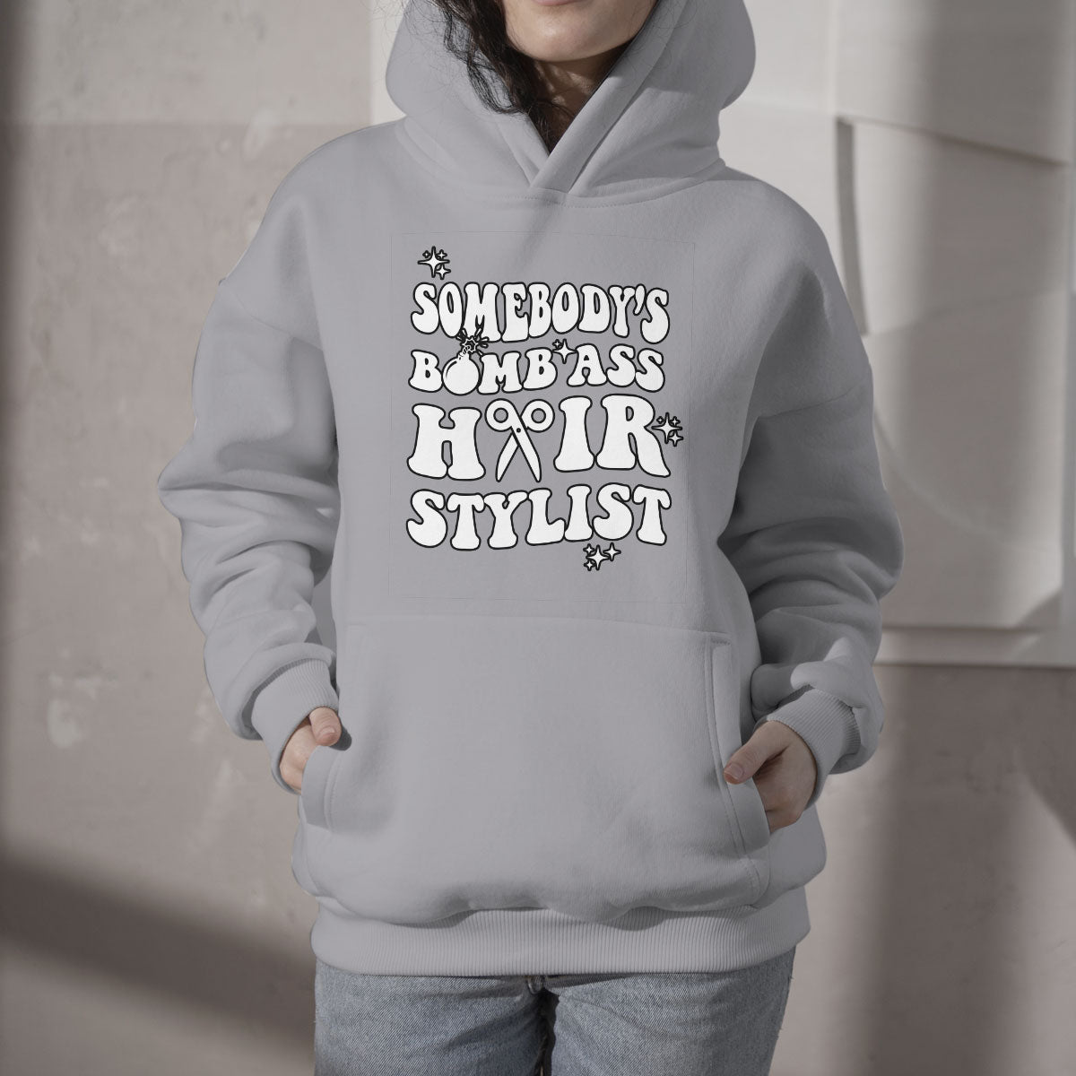 Somebody's Bomb Ass Hairstylist Groovy Funny Fine Ass Career Hoodie - Wonder Print Shop