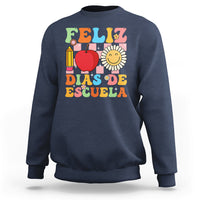 Adult dark blue sweatshirt with colorful Feliz 100 Dias De Escuela print