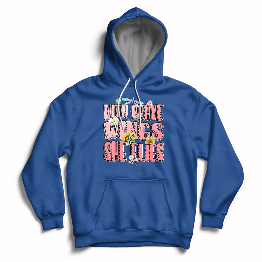 With Brave Wings She Flies Motivational Aesthetic Dragonfly Hoodie - Wonder Print Shop