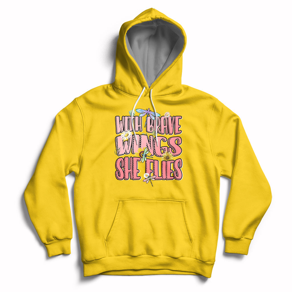 With Brave Wings She Flies Motivational Aesthetic Dragonfly Hoodie - Wonder Print Shop