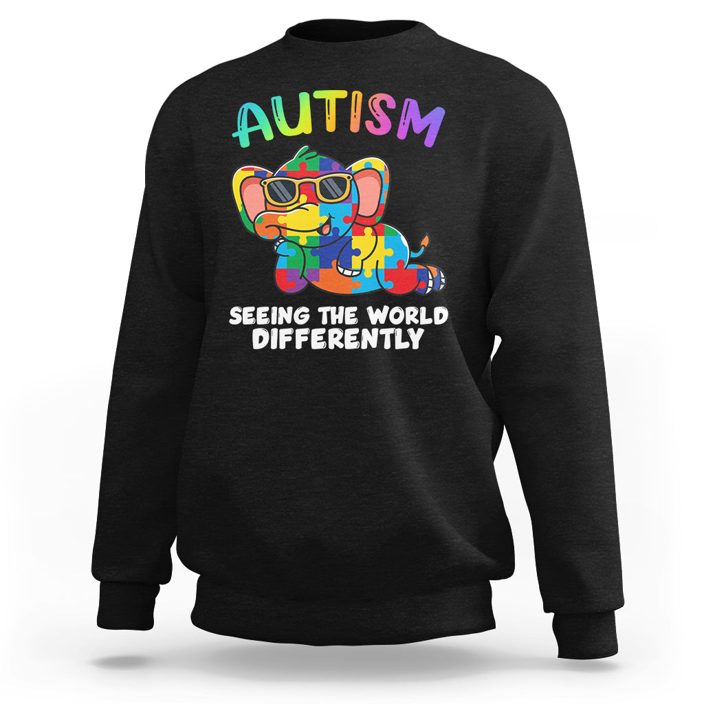 Autism Seeing The World Differently Autism Support Elephant Sweatshirt - Wonder Print Shop