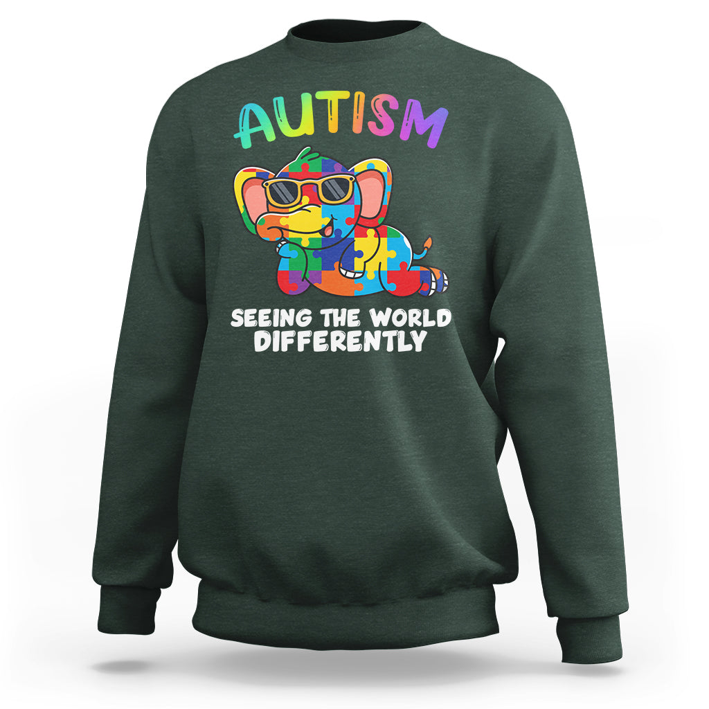 Autism Seeing The World Differently Autism Support Elephant Sweatshirt - Wonder Print Shop