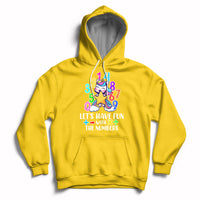 Daisy yellow kids unicorn math number hoodie with "Let's have fun with the numbers" graphic