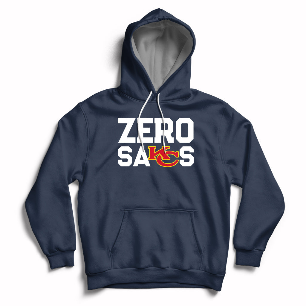 Navy pullover hoodie with front graphic, kangaroo pocket, and hood drawstrings.