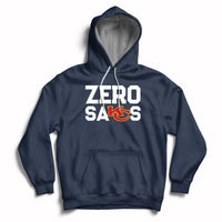 Navy pullover hoodie with front graphic, kangaroo pocket, and hood drawstrings.